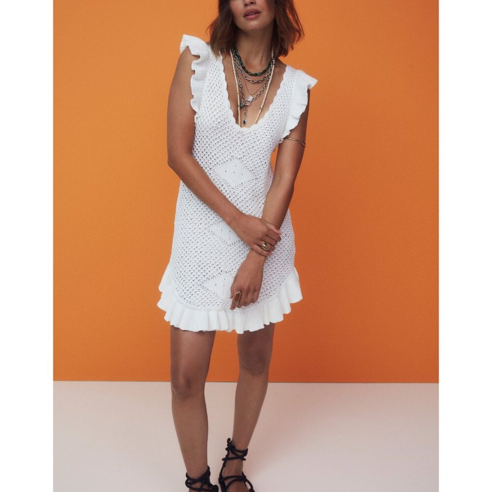 Free People White Crochet Ruffle Mini Dress - Picture 2 of 8
